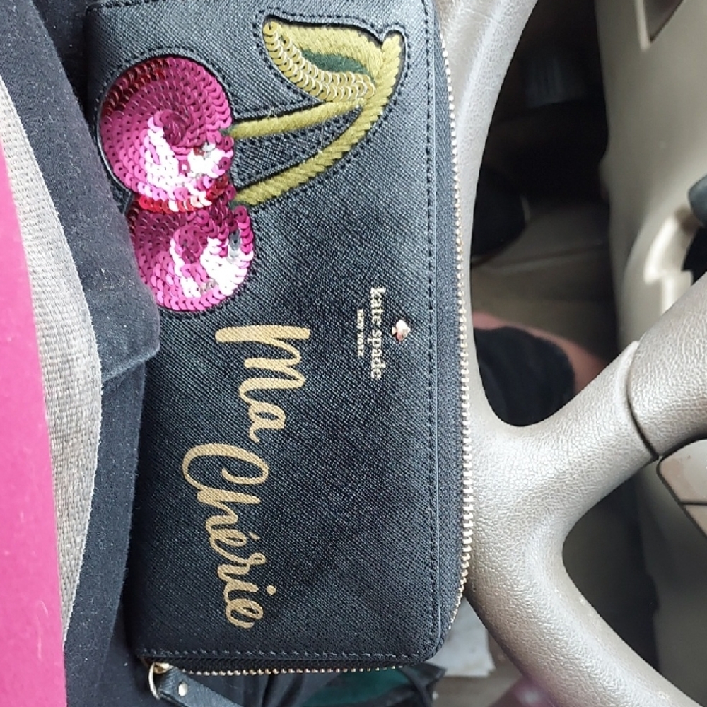 Kate Spade Black Wallet with Pink Cherry Design